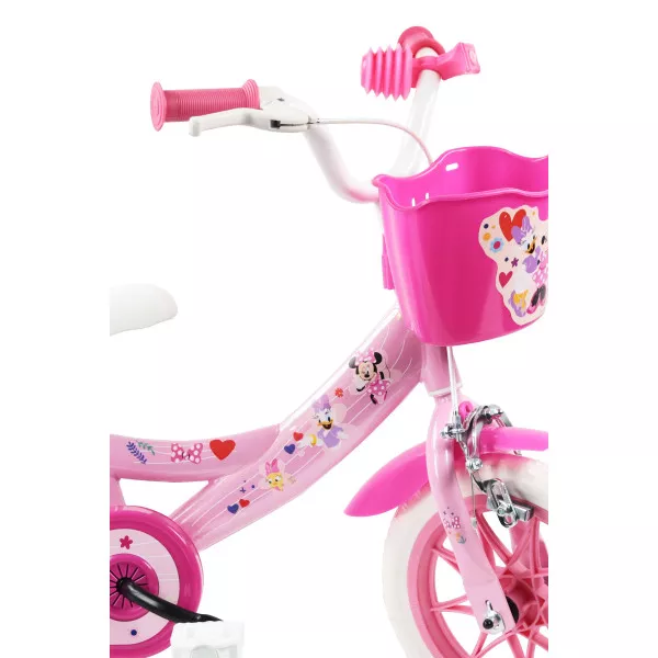 Bicicletta Bambina Minnie Disney 12 Pollici con Cestino e Seggiolino Bambola – Bici Rosa con Rotelle 3-5 Anni