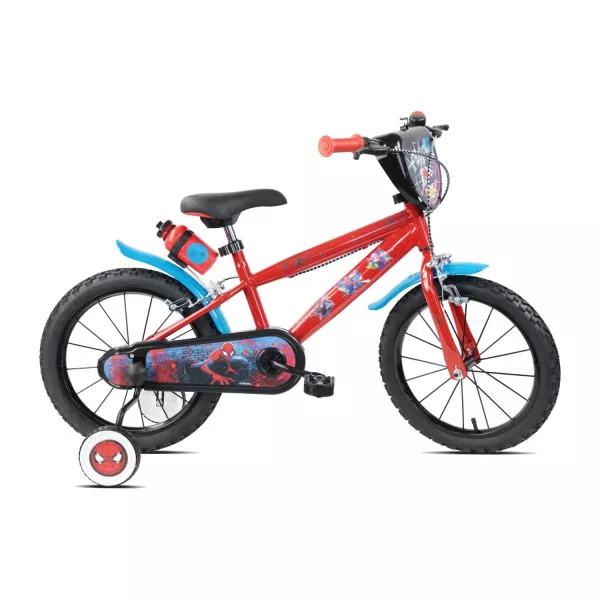 Bicicletta Bambino Spider-Man Marvel 16 Pollici con Rotelle, Freni Caliper e Parafanghi – Bici 5-7 Anni