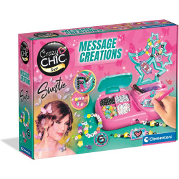 Clementoni Crazy Chic TS Message Creations Kit Braccialetti e Collane con Lettere Perline e Strass per Bambine 6+ Anni