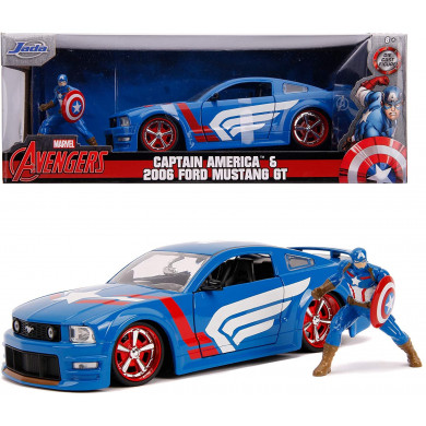 Macchina Captain America 2006 Ford Mustang GT in scala 1:24 die-cast con personaggio Jada Toys