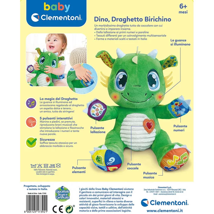 Dino Draghetto Birichino Peluche Interattivo Clementoni 17392