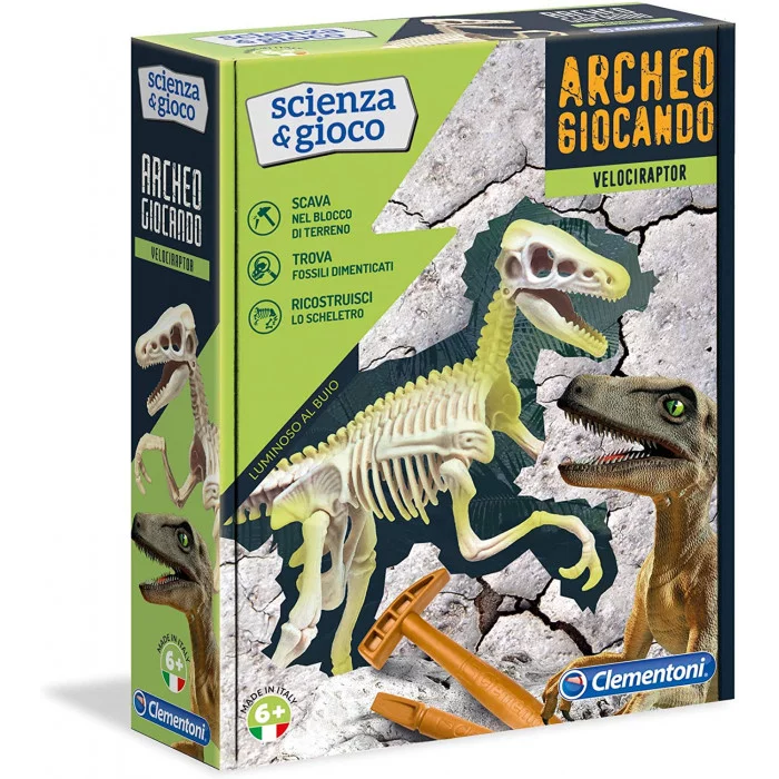 Archeogiocando Velociraptor Luminoso al Buio Gioco Scientifico Clementoni 19144