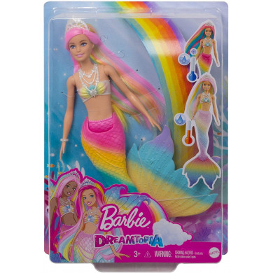 Barbie Bambola Sirena Cambia Colore con Capelli Arcobaleno Mattel GTF89